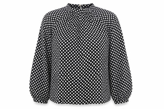 Marks and Spencer Womens Black Polka Dot Polyester Basic Blouse Size 12 Round Neck - Pleated Detail