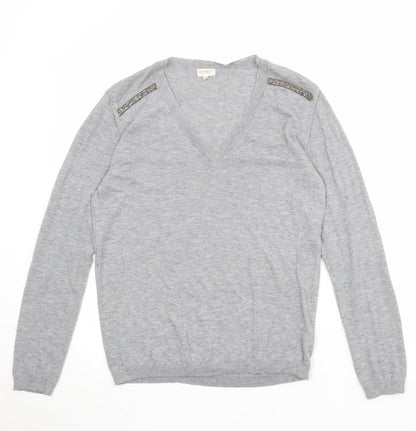 Season Womens Grey V-Neck Polyester Pullover Jumper Size XL