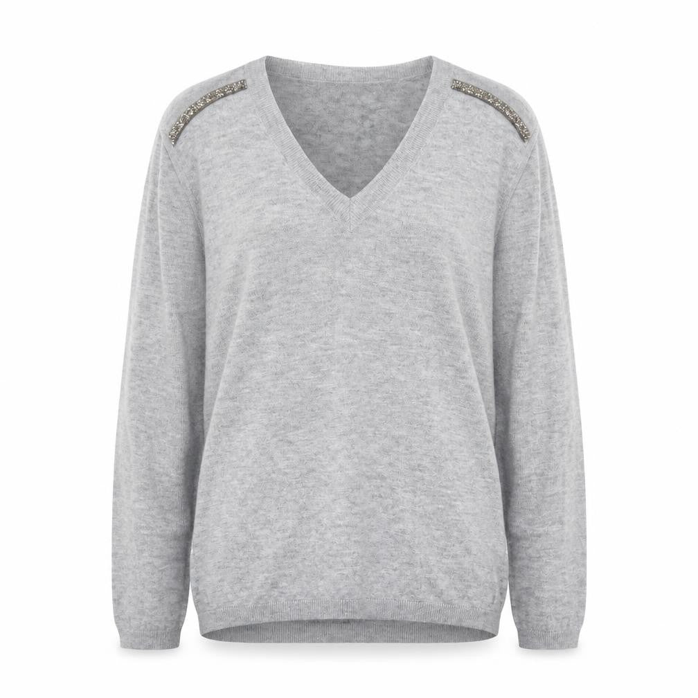 Season Womens Grey V-Neck Polyester Pullover Jumper Size XL