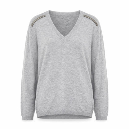 Season Womens Grey V-Neck Polyester Pullover Jumper Size XL