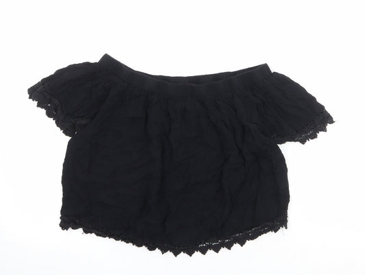 Select Womens Black Viscose Cropped Blouse Size 14 Off the Shoulder - Crocheted Lace Detail
