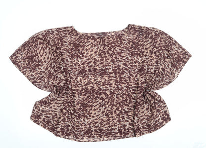 Next Womens Brown Animal Print Polyester Basic Blouse Size 14 Boat Neck