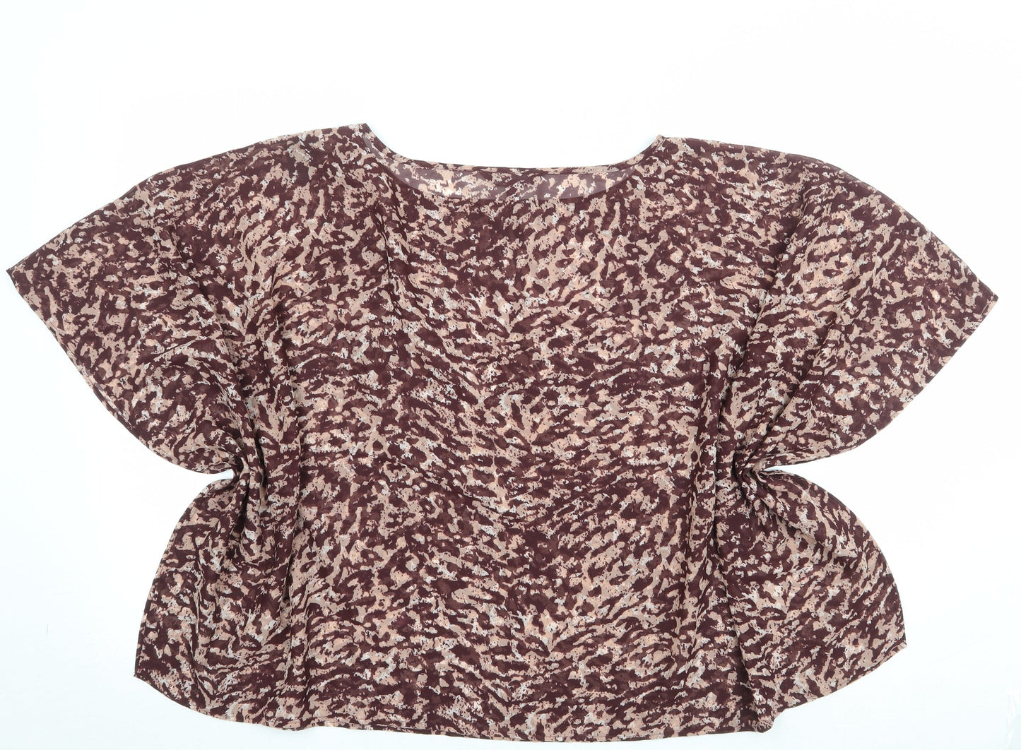 NEXT Womens Brown Animal Print Polyester Basic Blouse Size 14 Boat Neck
