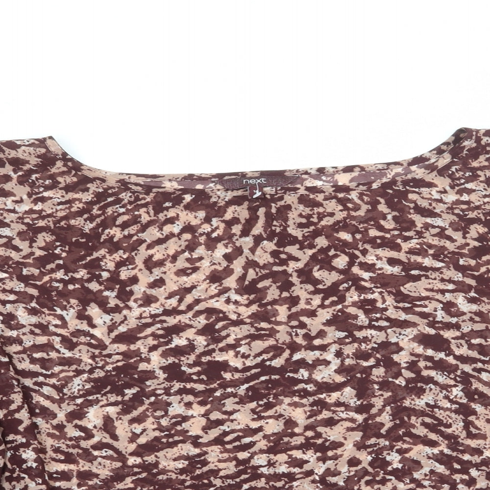 NEXT Womens Brown Animal Print Polyester Basic Blouse Size 14 Boat Neck