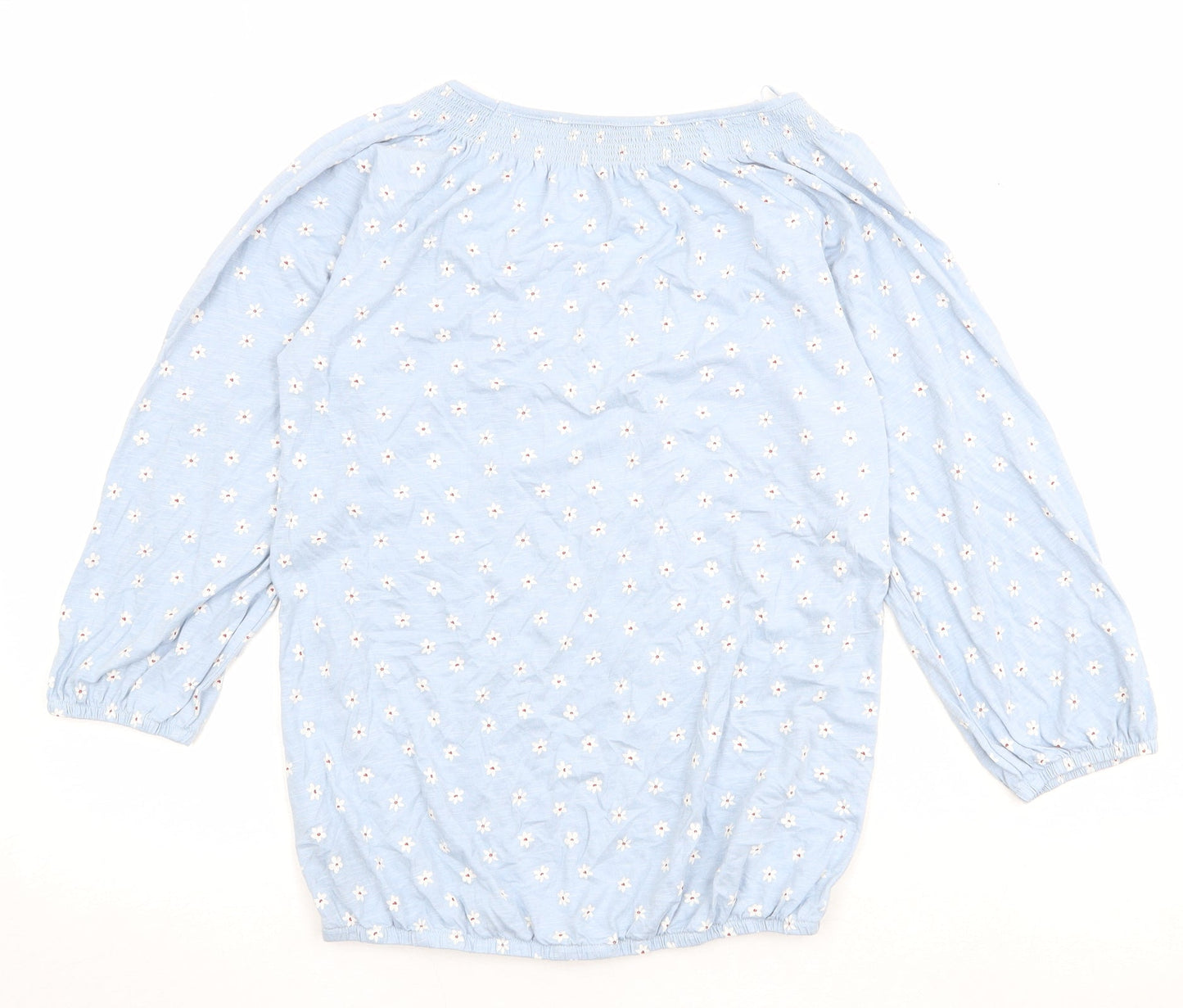 M&Co Womens Blue Floral Cotton Basic Blouse Size 8 Boat Neck