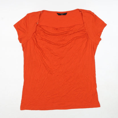 BHS Womens Red Viscose Basic T-Shirt Size 10 Cowl Neck