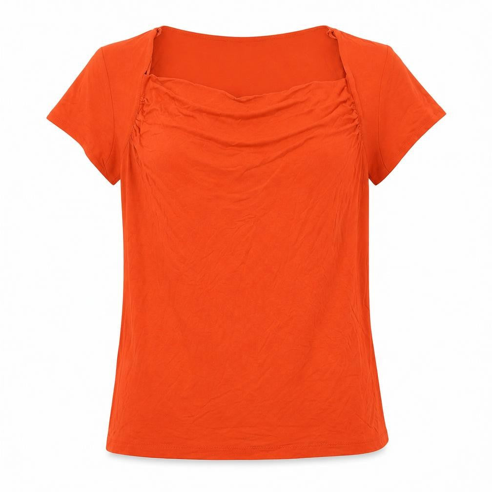 BHS Womens Red Viscose Basic T-Shirt Size 10 Cowl Neck