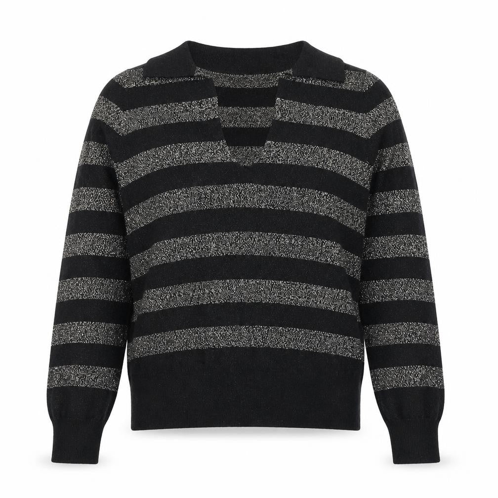 Marks & Spencer Womens Black Collared Striped Viscose Pullover Jumper Size S