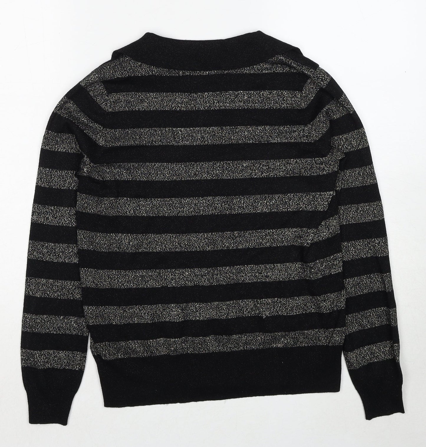 Marks and Spencer Womens Black Collared Striped Viscose Pullover Jumper Size S
