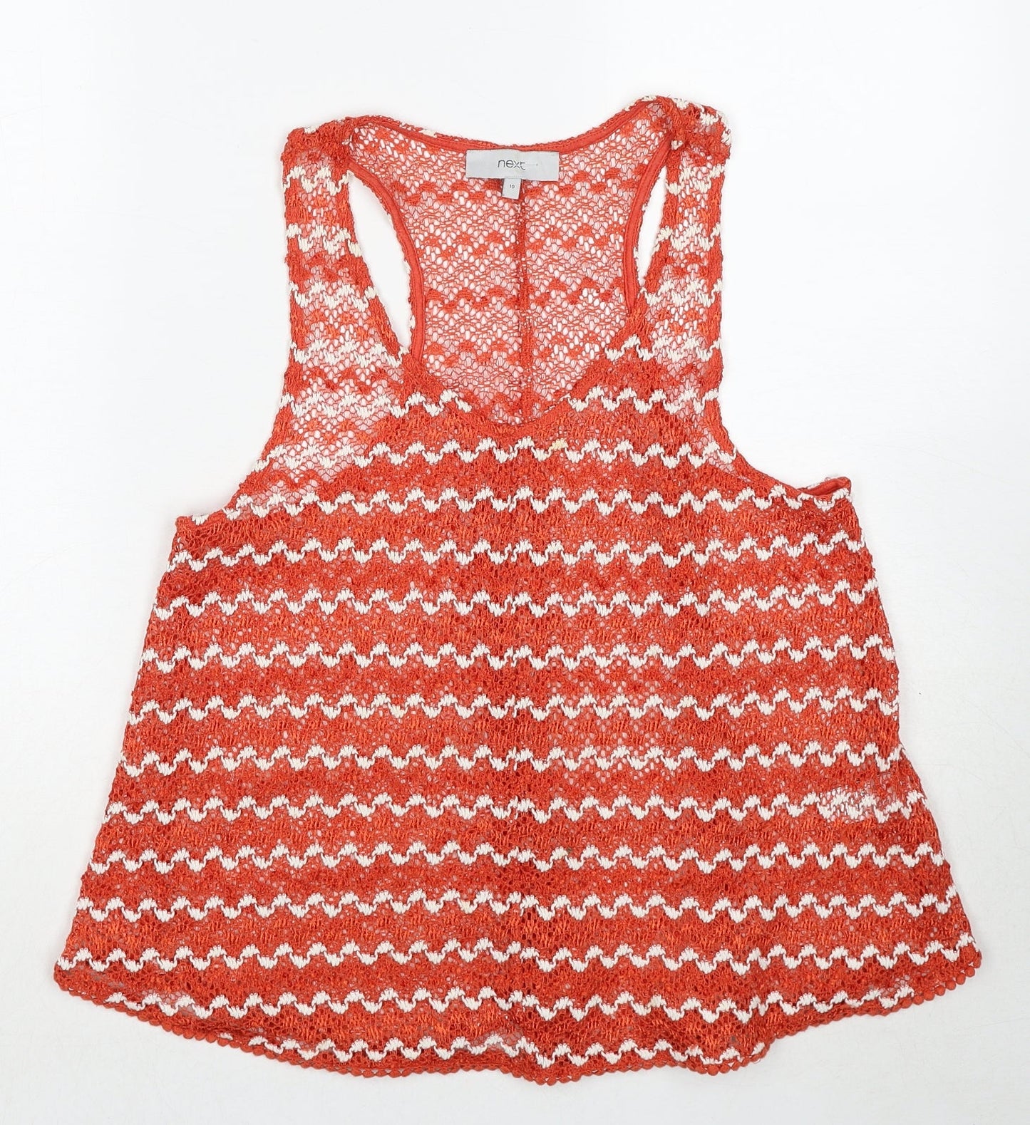 NEXT Womens Red Geometric Polyester Basic Tank Size 10 V-Neck