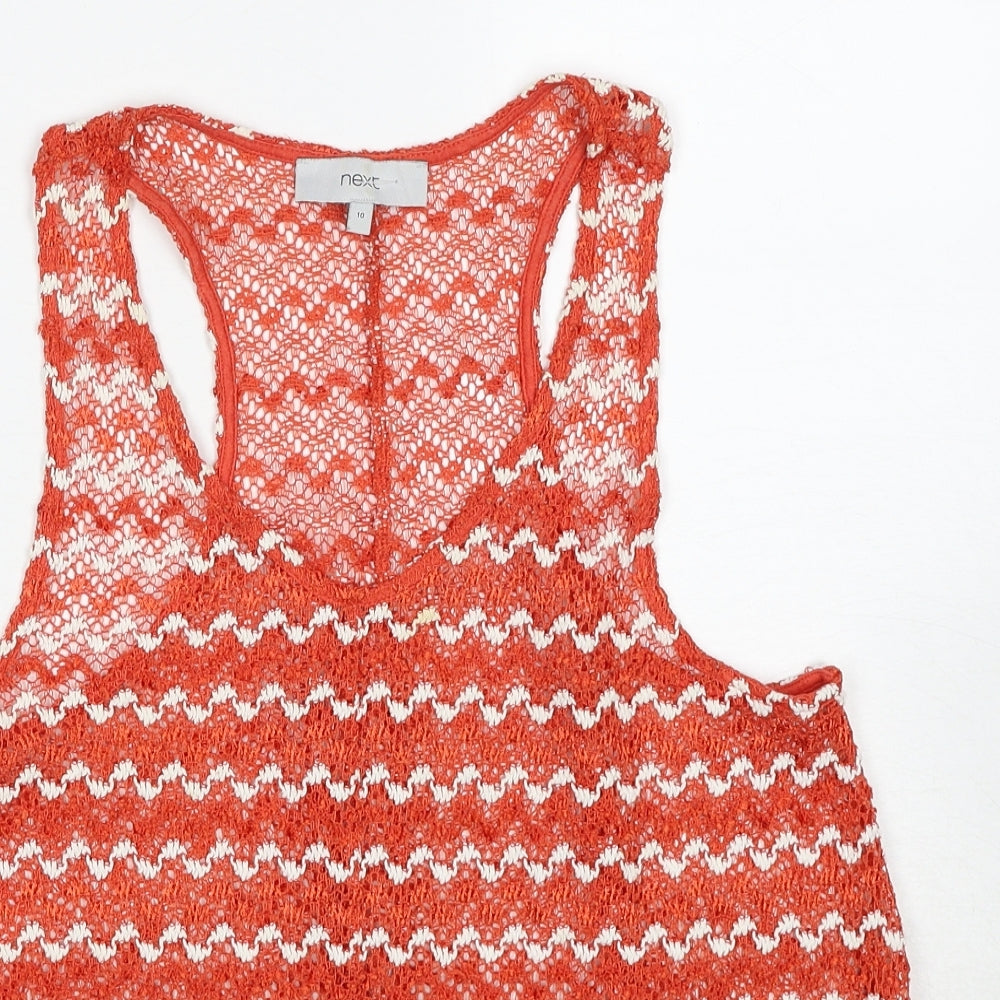 NEXT Womens Red Geometric Polyester Basic Tank Size 10 V-Neck