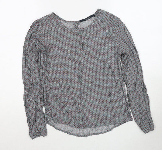 Luxzuz Womens Grey Geometric Viscose Basic Blouse Size 6 Round Neck