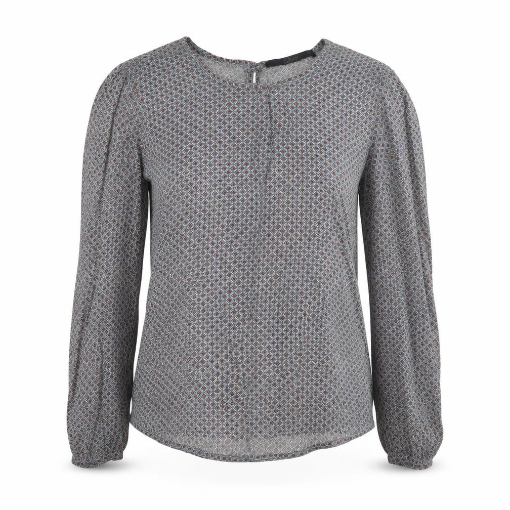 Luxzuz Womens Grey Geometric Viscose Basic Blouse Size 6 Round Neck