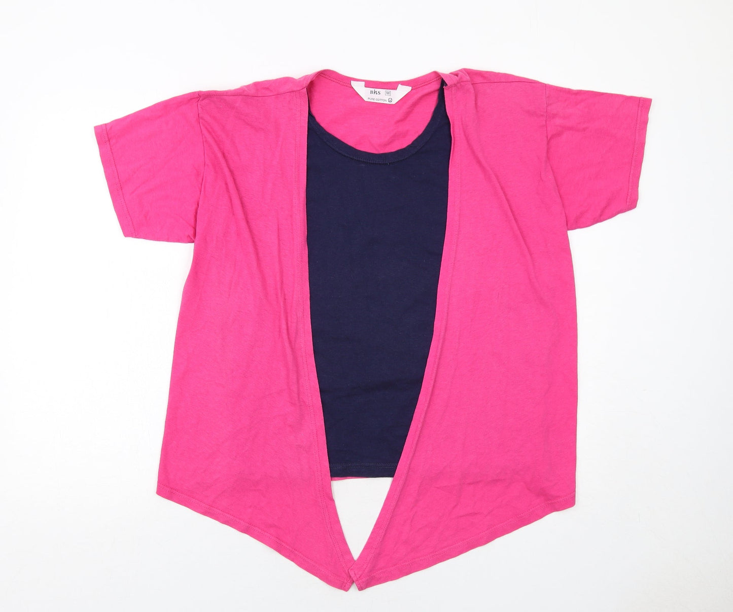 BHS Womens Pink Cotton Basic Blouse Size M Scoop Neck - Layered