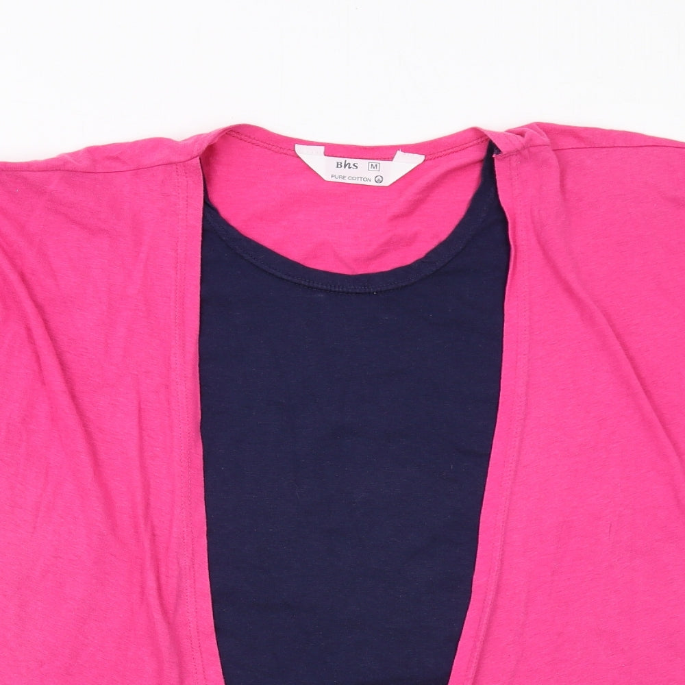 BHS Womens Pink Cotton Basic Blouse Size M Scoop Neck - Layered