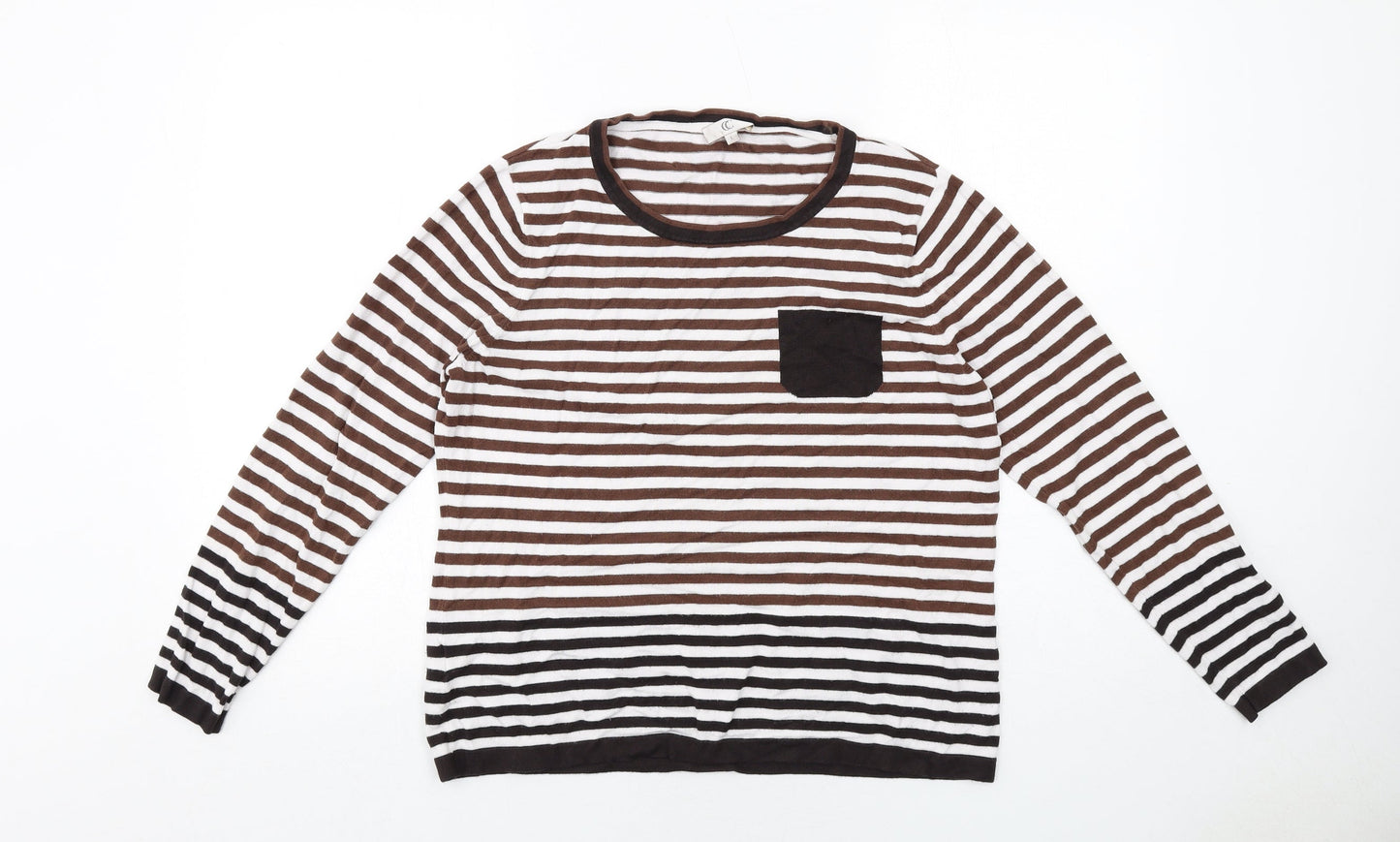 CC Womens Brown Round Neck Striped Viscose Pullover Jumper Size L