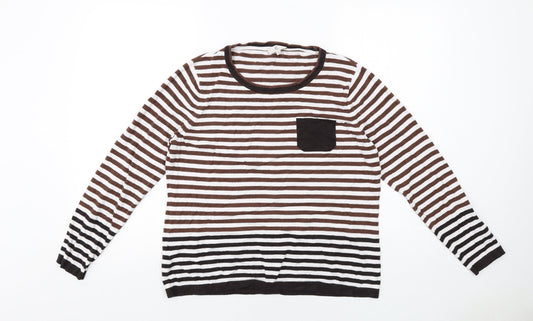 CC Womens Brown Round Neck Striped Viscose Pullover Jumper Size L