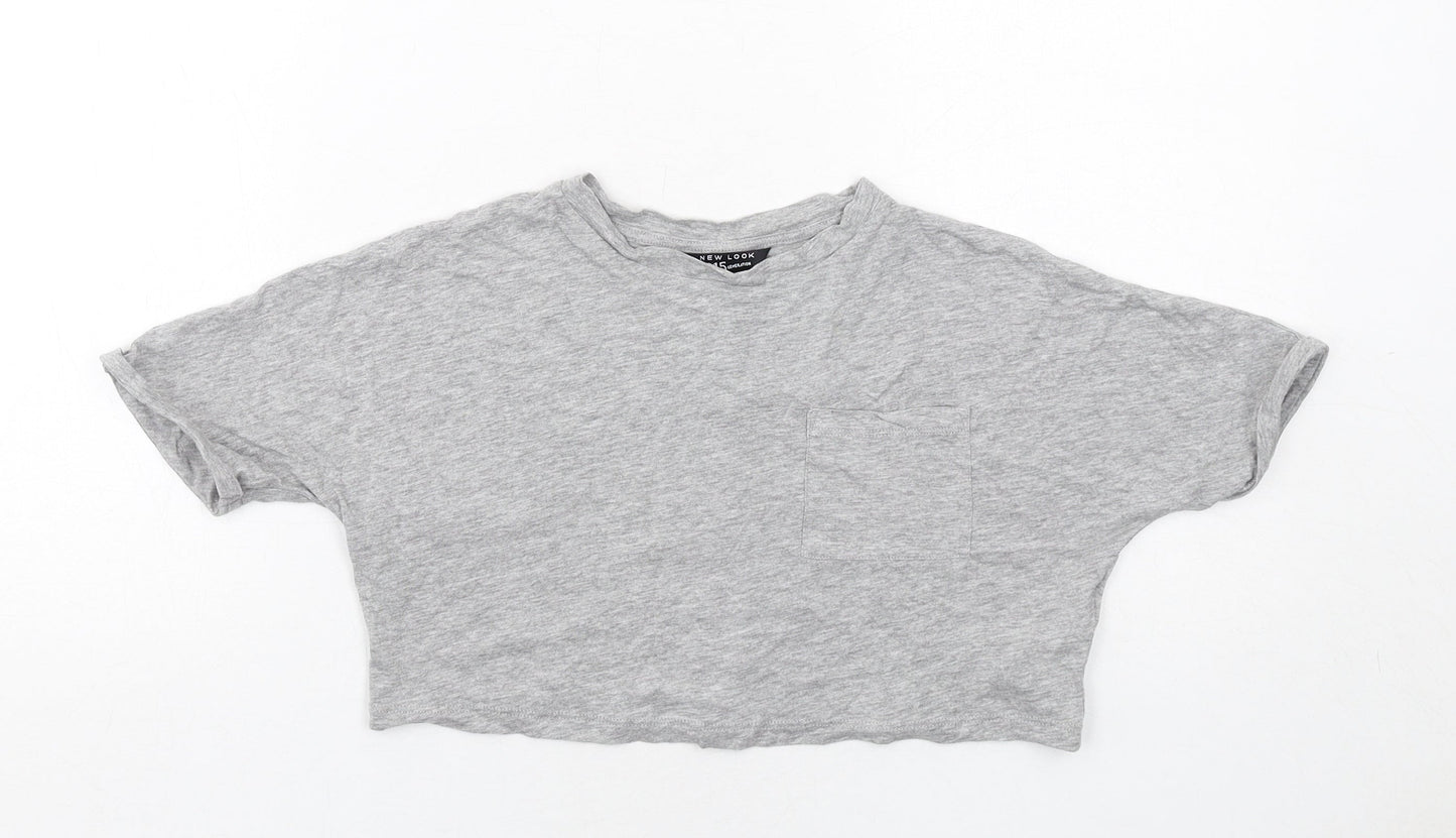 New Look Girls Grey Cotton Basic T-Shirt Size 9 Years Round Neck Pullover