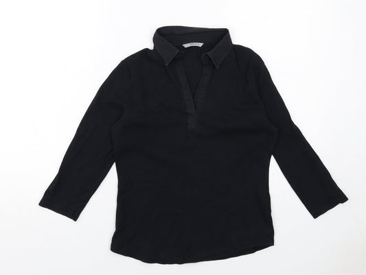 Marks and Spencer Womens Black Cotton Basic Blouse Size 12 Collared