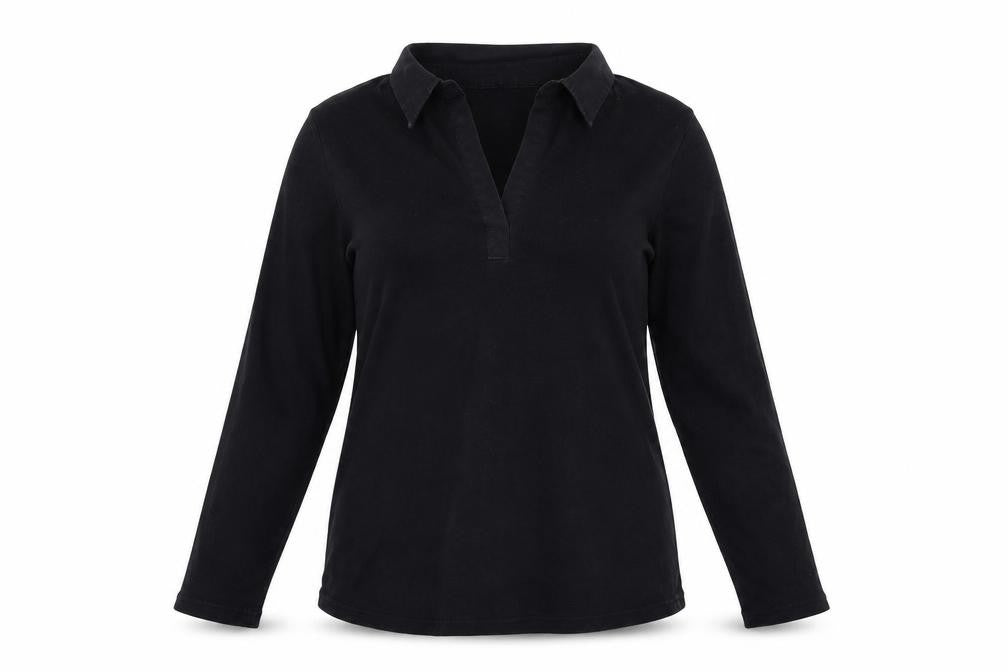 Marks & Spencer Womens Black Cotton Basic Blouse Size 12 Collared