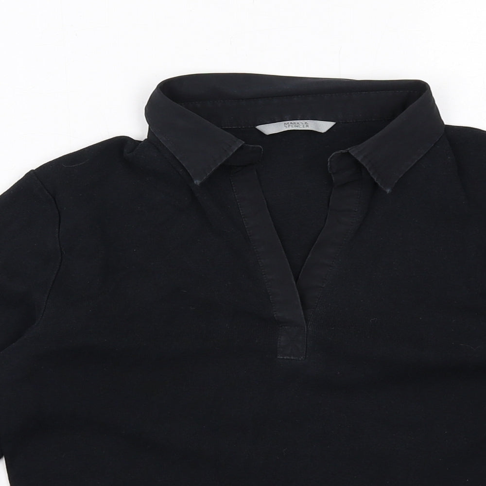 Marks and Spencer Womens Black Cotton Basic Blouse Size 12 Collared