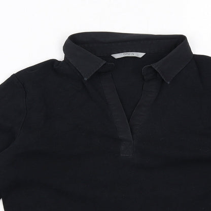 Marks & Spencer Womens Black Cotton Basic Blouse Size 12 Collared