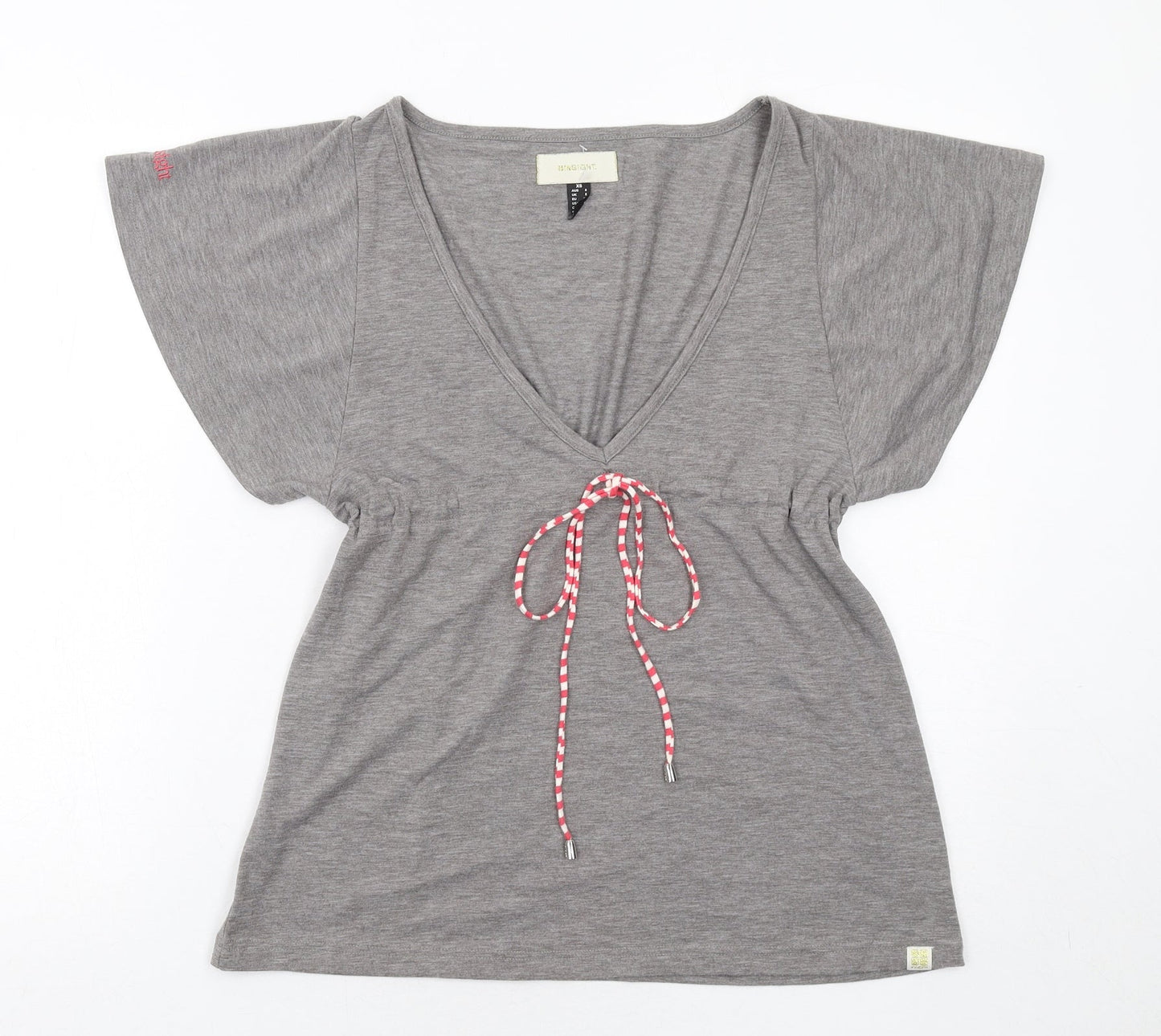 Insight Womens Grey Cotton Basic Blouse Size 8 V-Neck
