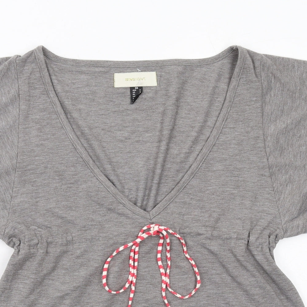 Insight Womens Grey Cotton Basic Blouse Size 8 V-Neck