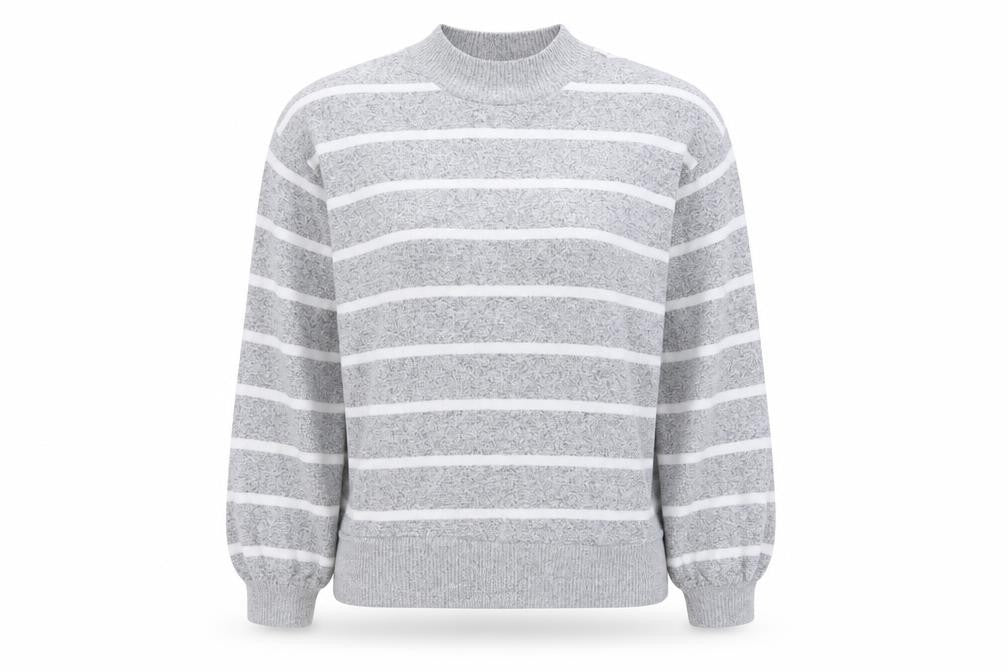 Marks & Spencer Womens Grey Round Neck Striped Viscose Pullover Jumper Size 10