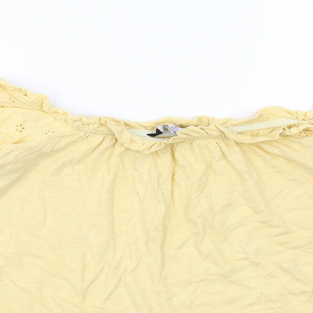 Dorothy Perkins Womens Yellow Cotton Basic Blouse Size M Round Neck - Broderie Anglaise Detail