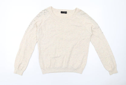 Savida Womens Ivory Round Neck Cotton Pullover Jumper Size M