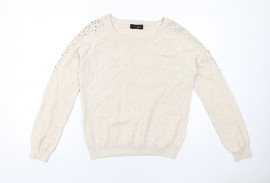 Savida Womens Ivory Round Neck Cotton Pullover Jumper Size M