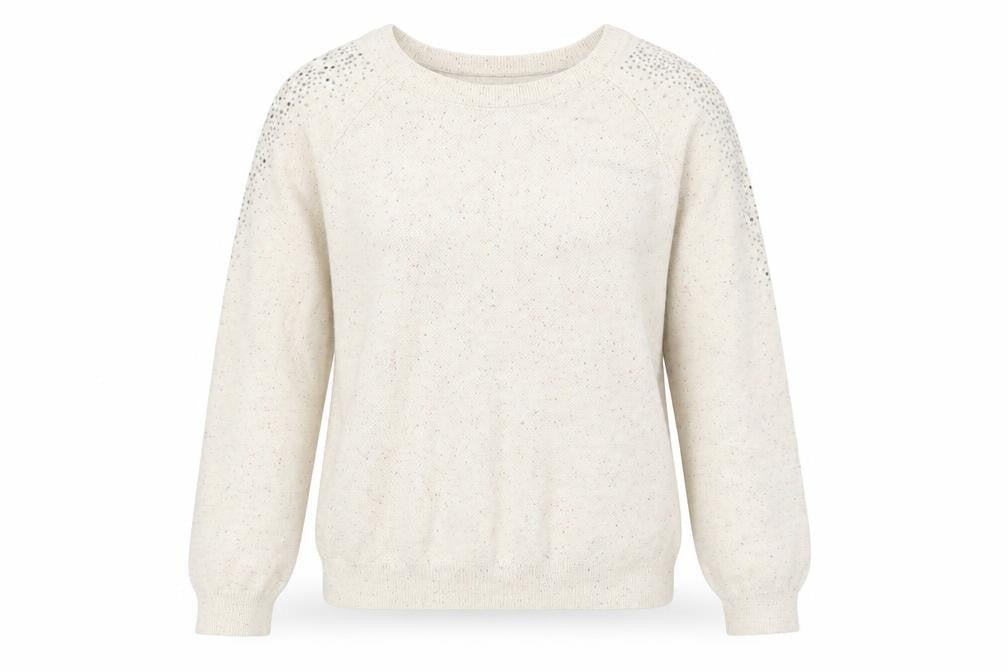 Savida Womens Ivory Round Neck Cotton Pullover Jumper Size M