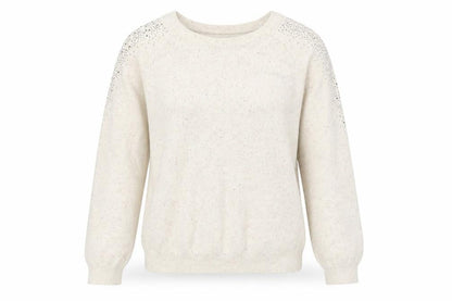 Savida Womens Ivory Round Neck Cotton Pullover Jumper Size M