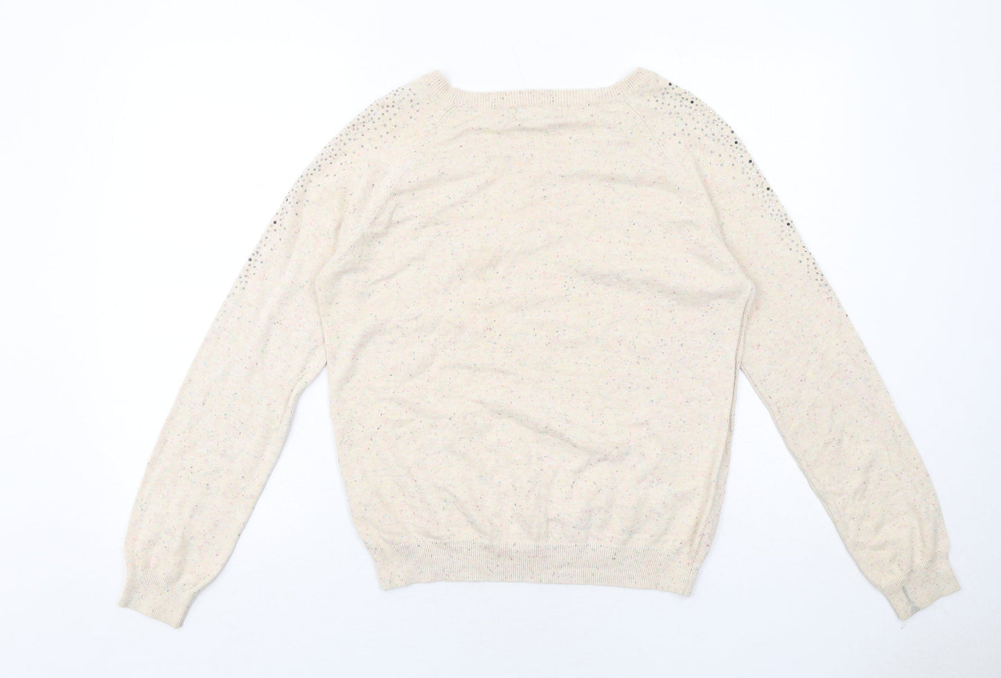 Savida Womens Ivory Round Neck Cotton Pullover Jumper Size M