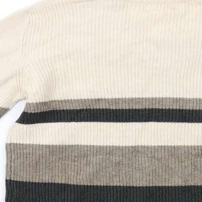 Brand and care label for Object women’s beige v-neck geometric viscose jumper, size S, - colourblock