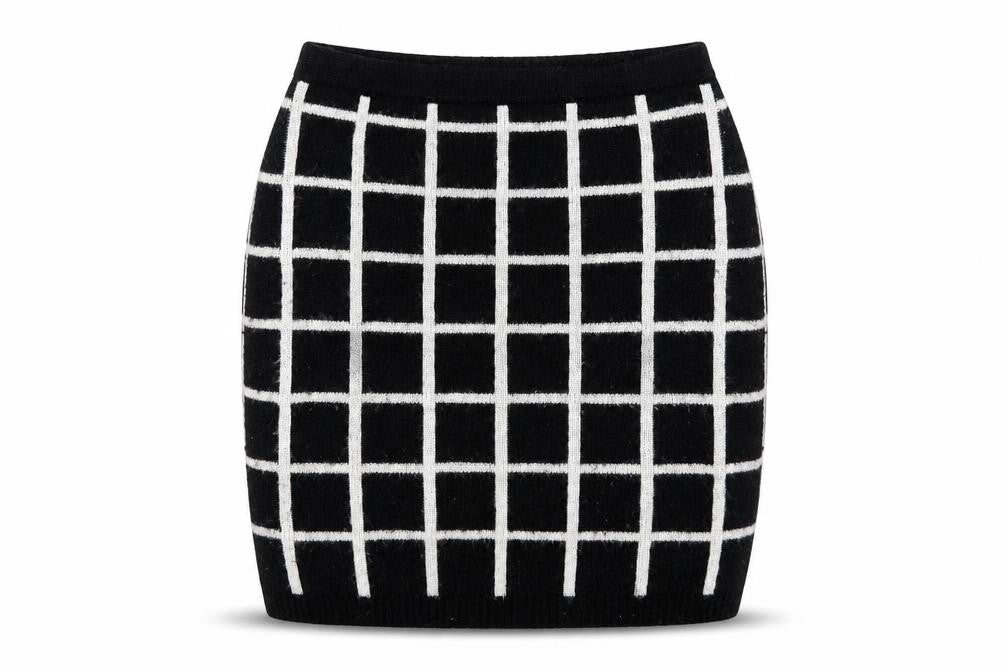 NEXT Womens Black Check Nylon A-Line Skirt Size 8