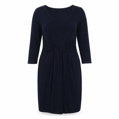 Front view of Linea women’s blue polyester sheath, size UK 8, v-neck tie