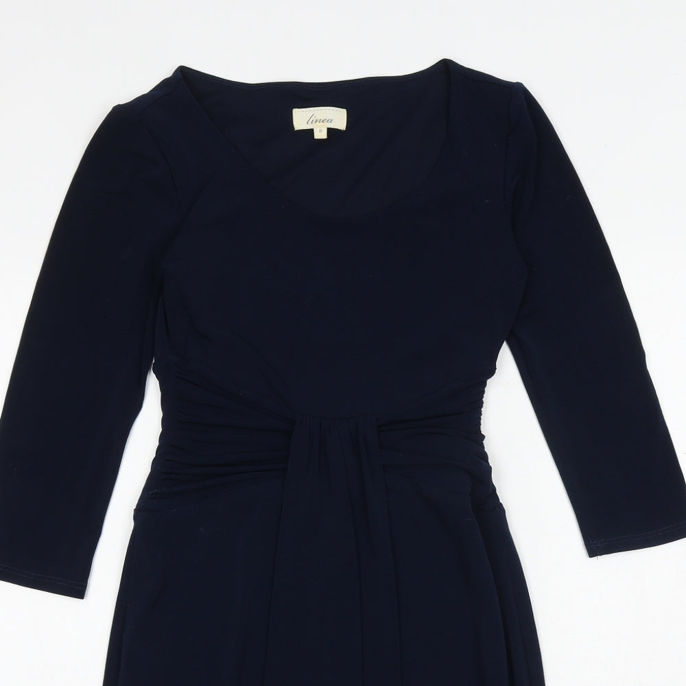 Linea Womens Blue Polyester Sheath Size 8 V-Neck Tie