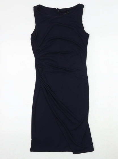 Next Womens Blue Polyester Sheath Size 6 Boat Neck Button