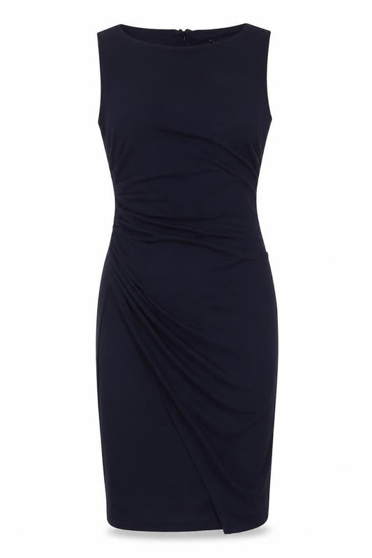 Next Womens Blue Polyester Sheath Size 6 Boat Neck Button