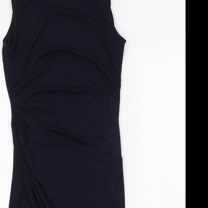 Next Womens Blue Polyester Sheath Size 6 Boat Neck Button