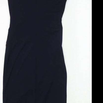 Next Womens Blue Polyester Sheath Size 6 Boat Neck Button