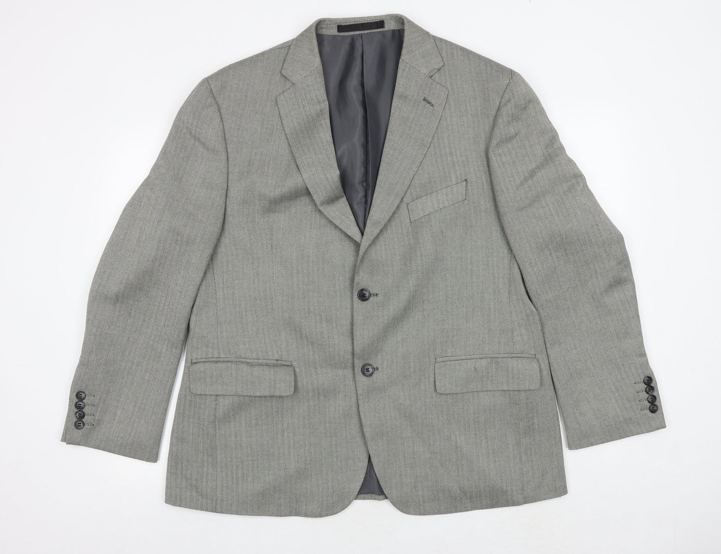 Impressions Mens Grey Herringbone Polyester Jacket Suit Jacket Size 42 Regular