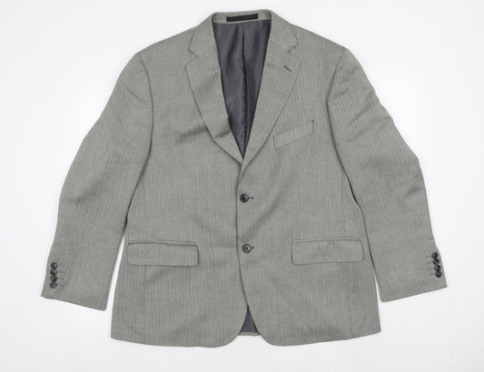 Impressions Mens Grey Herringbone Polyester Jacket Suit Jacket Size 42 Regular
