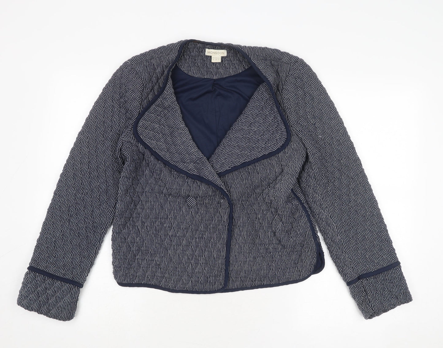 Monsoon Womens Blue Geometric Jacket Size 12 Button