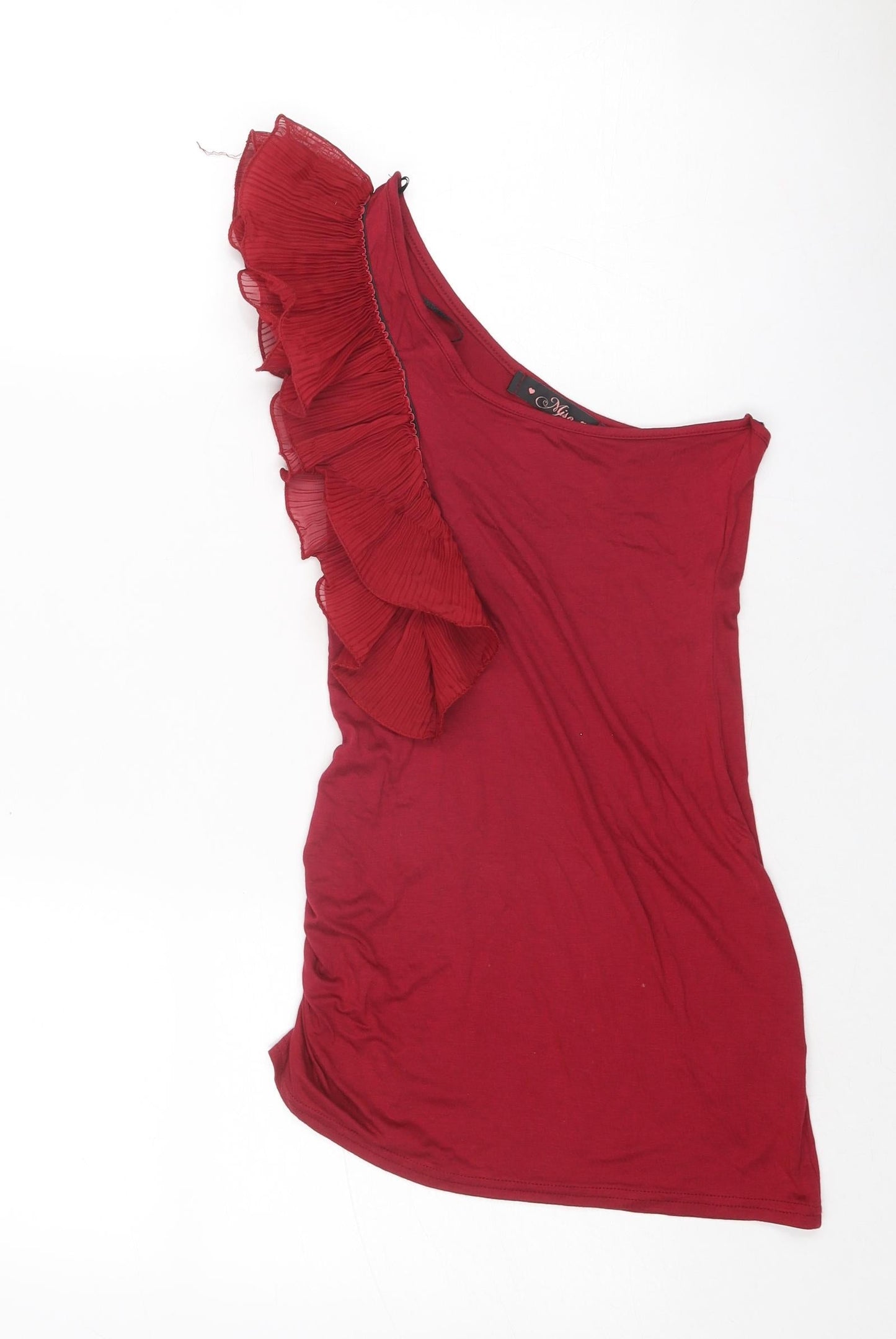 Miso Womens Red Viscose Basic T-Shirt Size 6 One Shoulder