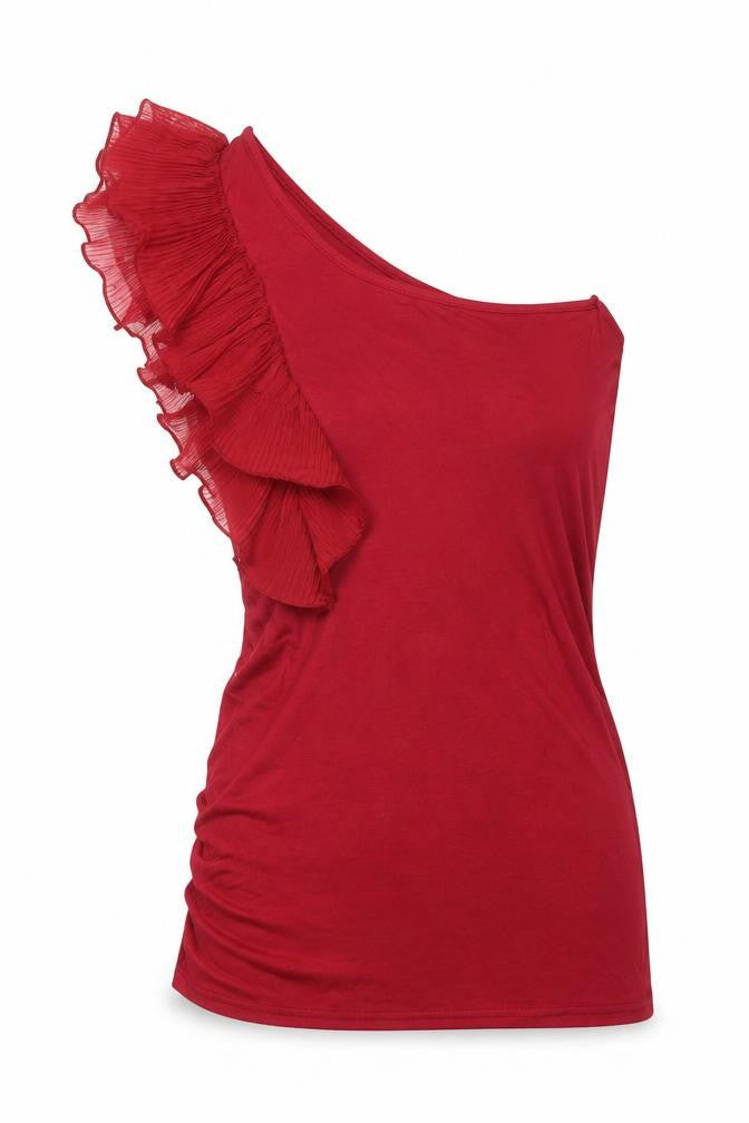 Miso Womens Red Viscose Basic T-Shirt Size 6 One Shoulder