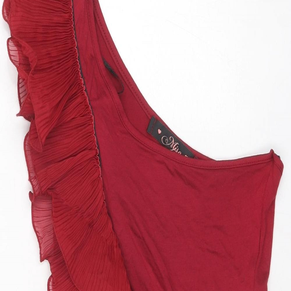 Miso Womens Red Viscose Basic T-Shirt Size 6 One Shoulder