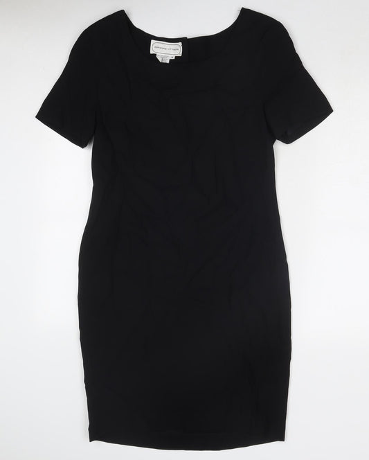 Adrienne Vittadini Womens Black Acetate Sheath Size M Boat Neck Button